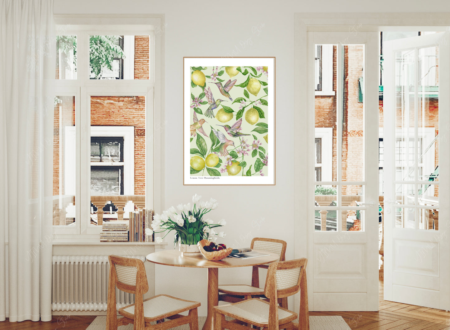 Lemon Tree Hummingbirds Botanical Watercolour Wall Art Print