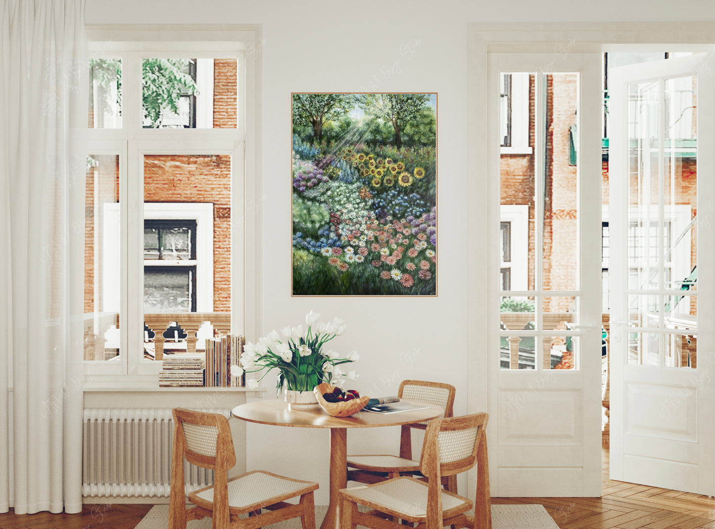 Flower Garden Landscape Oil Pastel Print