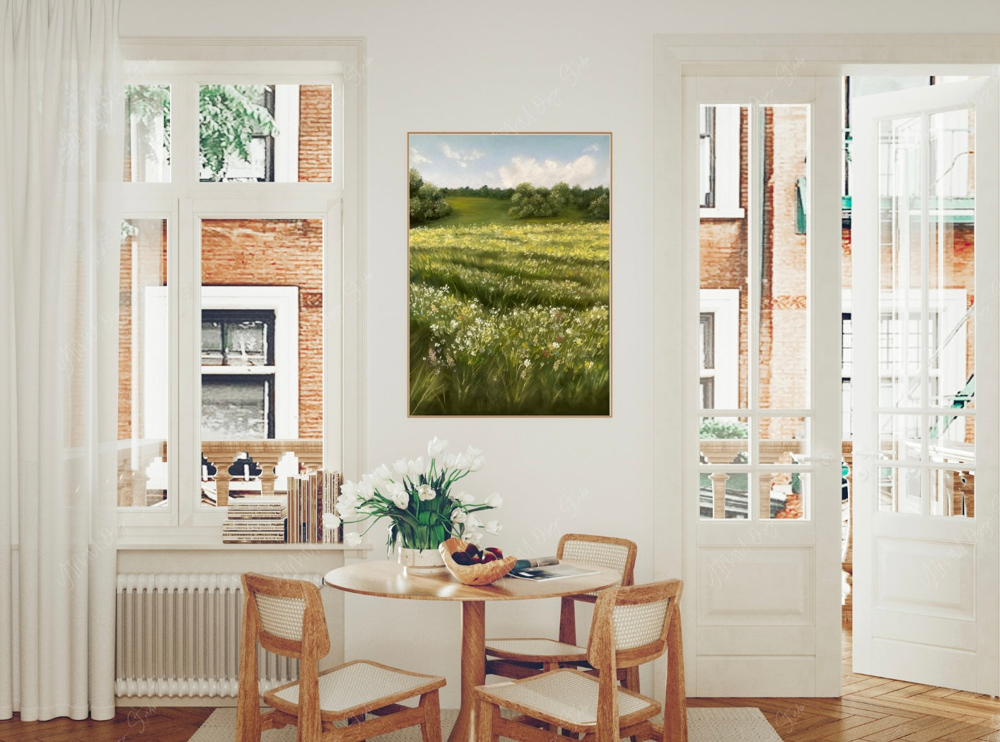 Countryside Meadow Landscape Soft Pastel Print