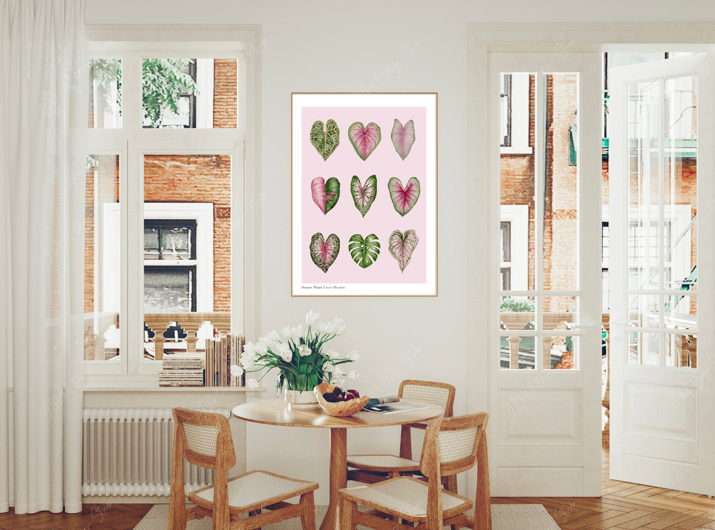 Botanical Pink House Plant Hearts Watercolour Art Print