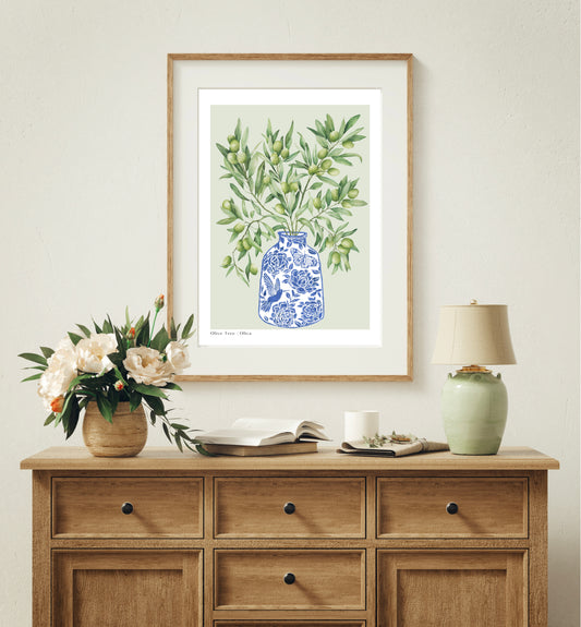 Botanical Olive Tree Branch Vase Watercolour Art Print