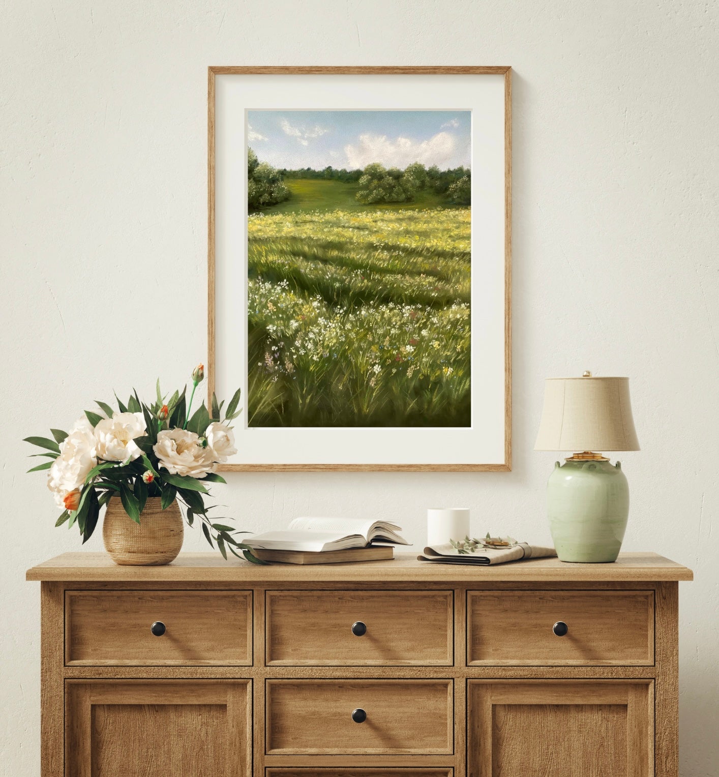 Countryside Meadow Landscape Soft Pastel Print