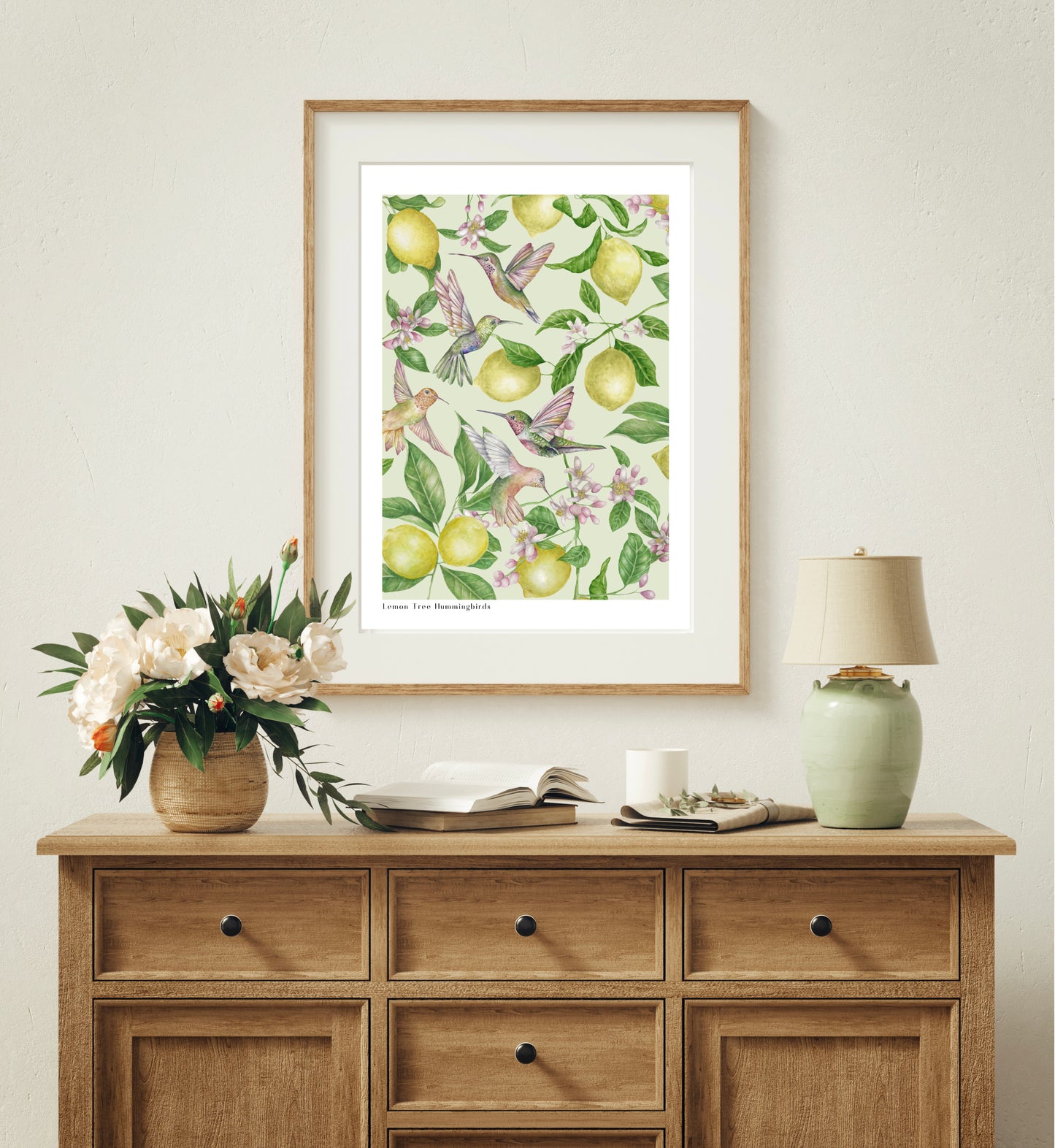 Lemon Tree Hummingbirds Botanical Watercolour Wall Art Print