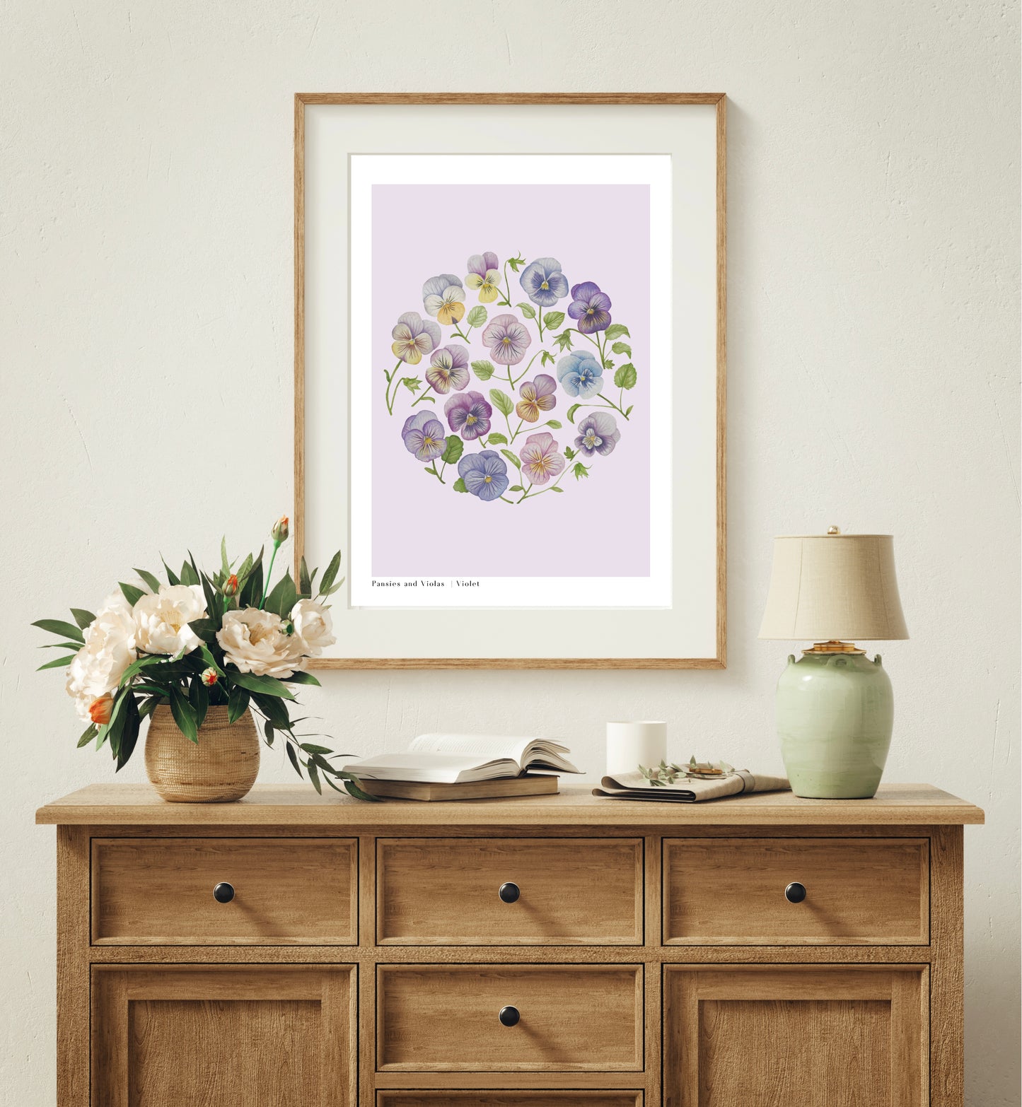 Botanical Pansies and Violas Watercolour Wall Art Print
