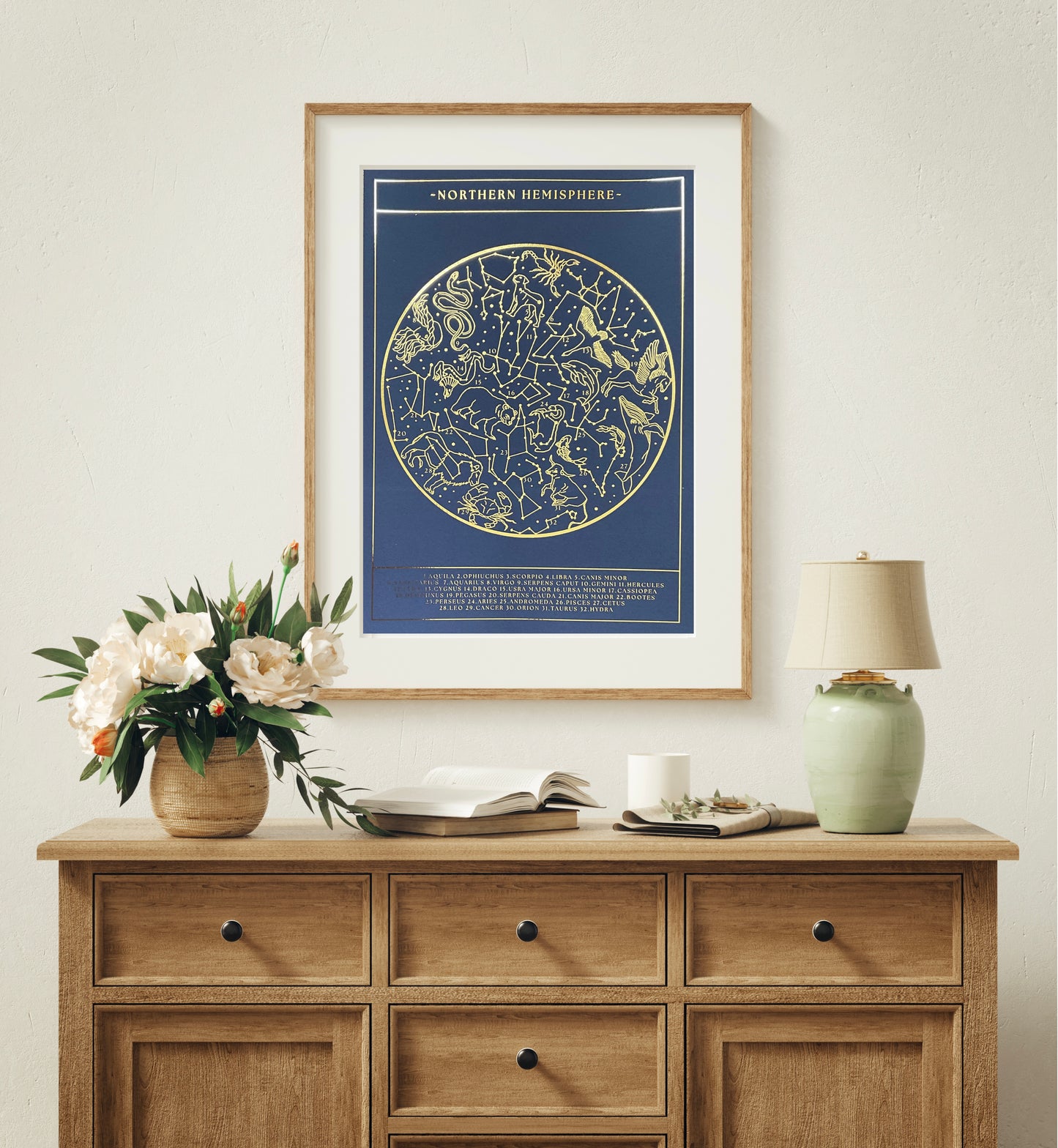 Northern Hemisphere Gold Foil Print, Constellations Star Map Planisphere Wall Art