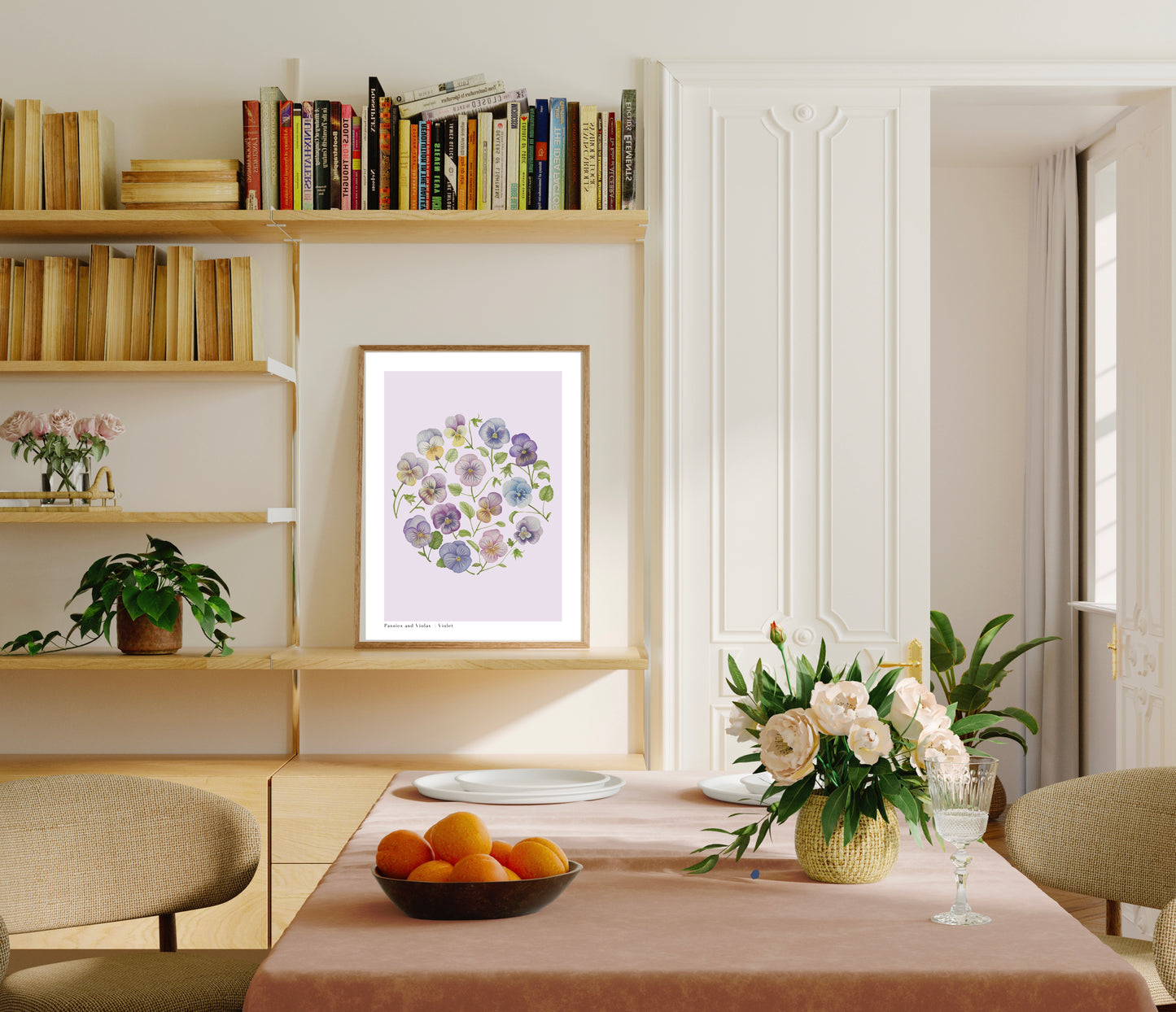 Botanical Pansies and Violas Watercolour Wall Art Print