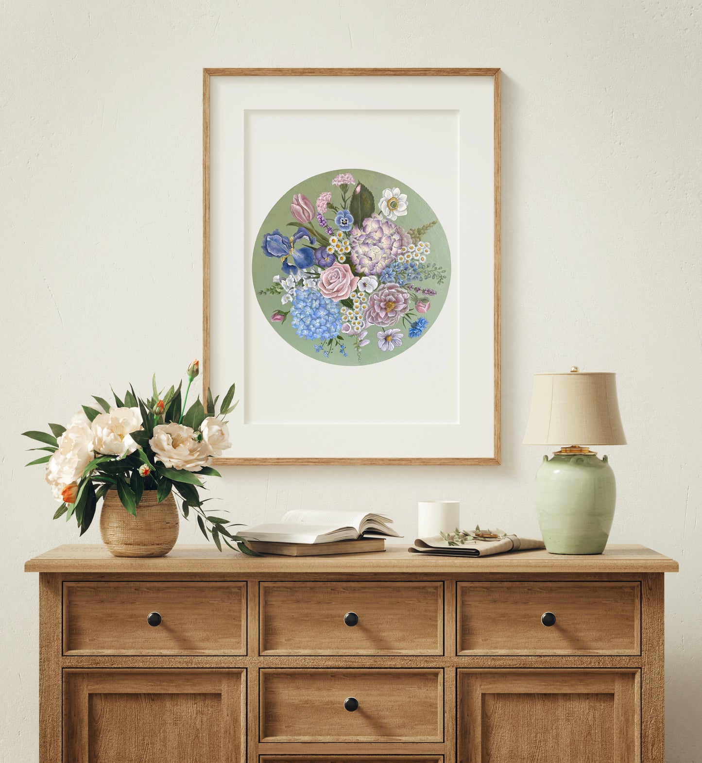 Botanical Hydrangea Bouquet Oil Painting Print
