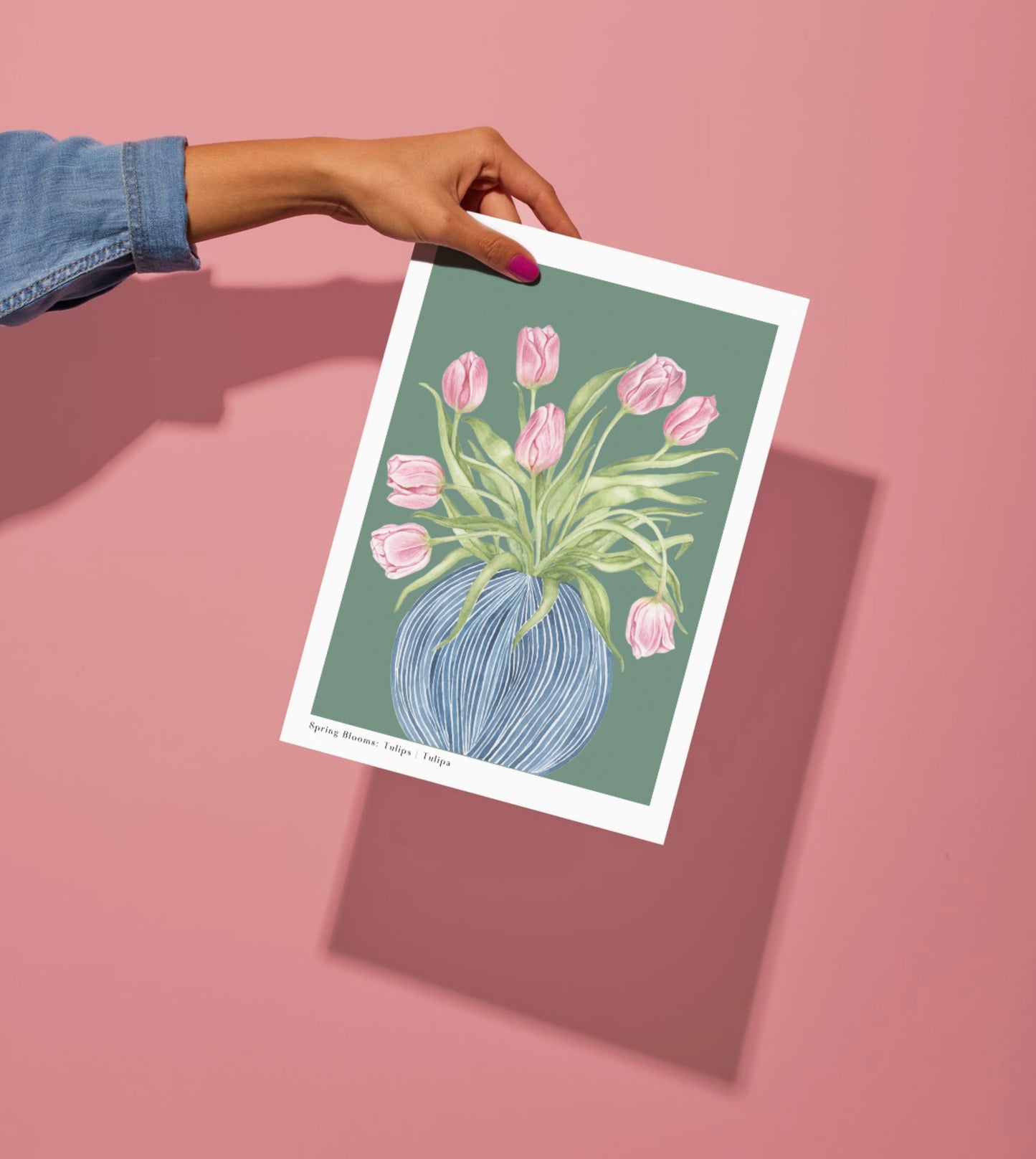 Botanical Tulips in Striped Vase Watercolour Wall Art Print