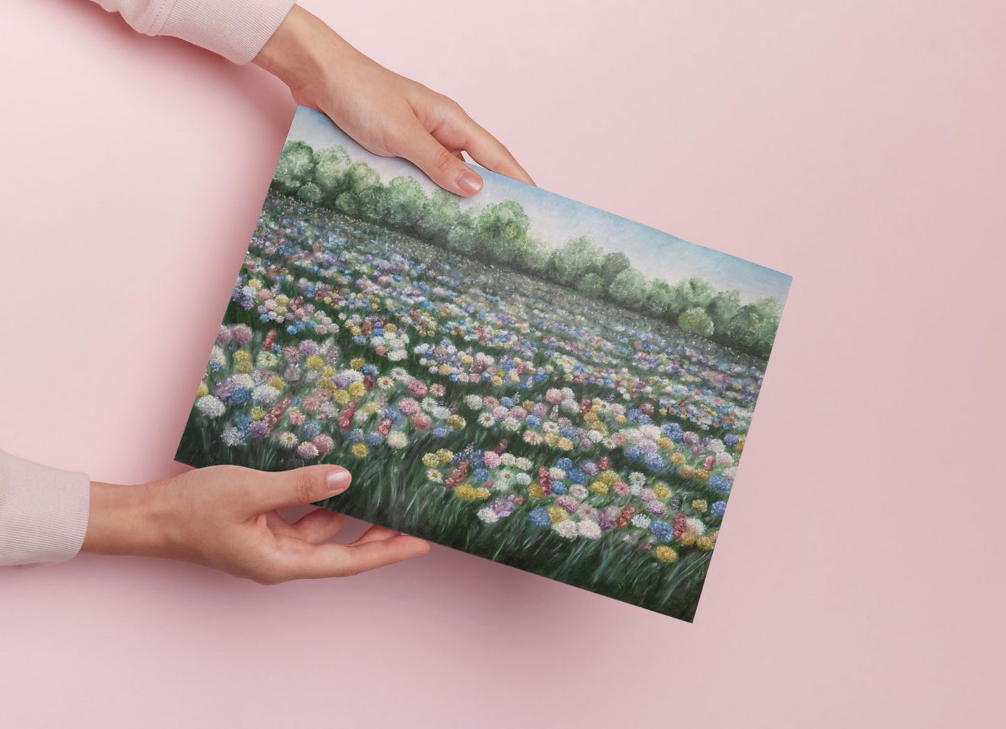 Dreamy Meadow Landscape Oil Pastel Print