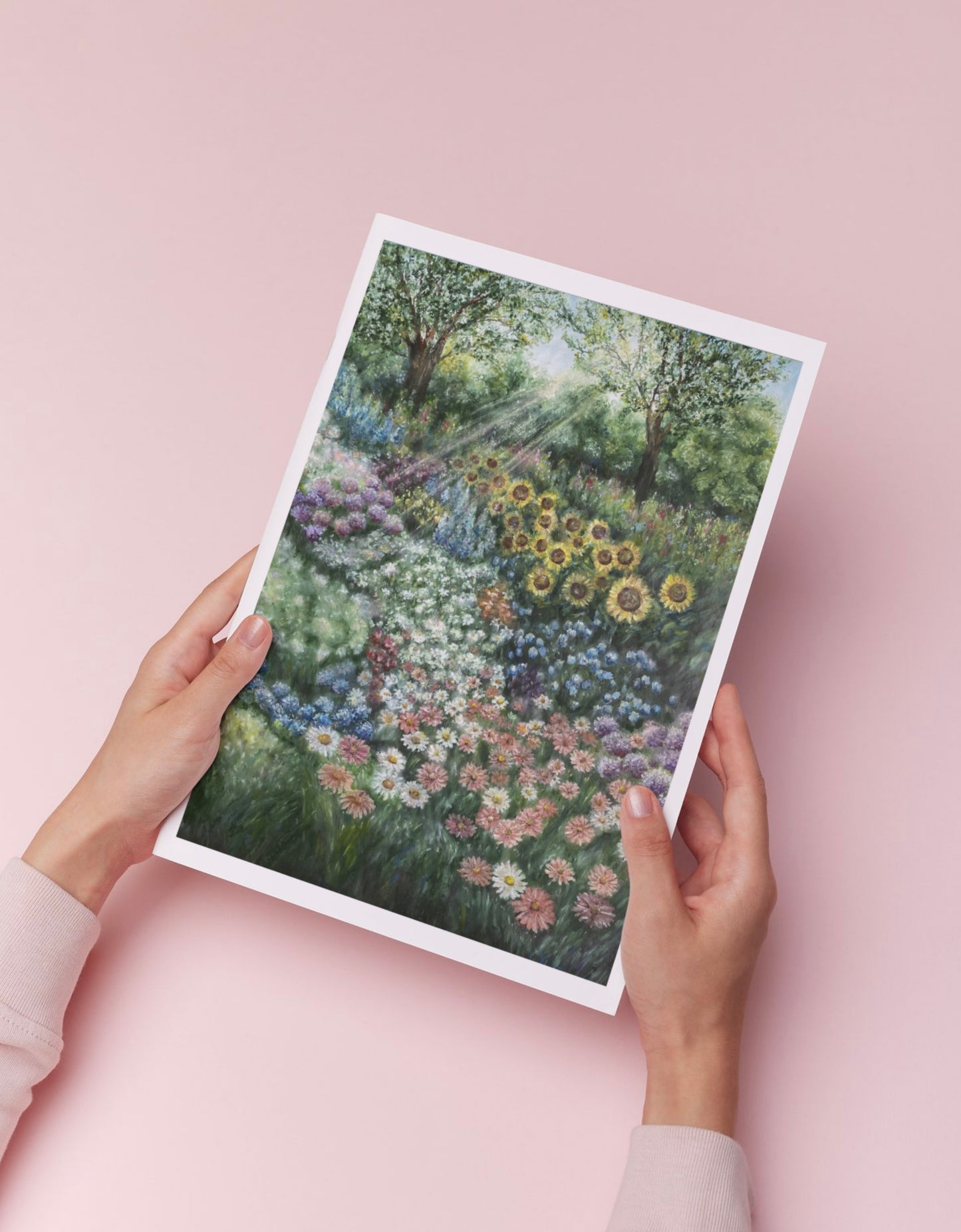 Flower Garden Landscape Oil Pastel Print