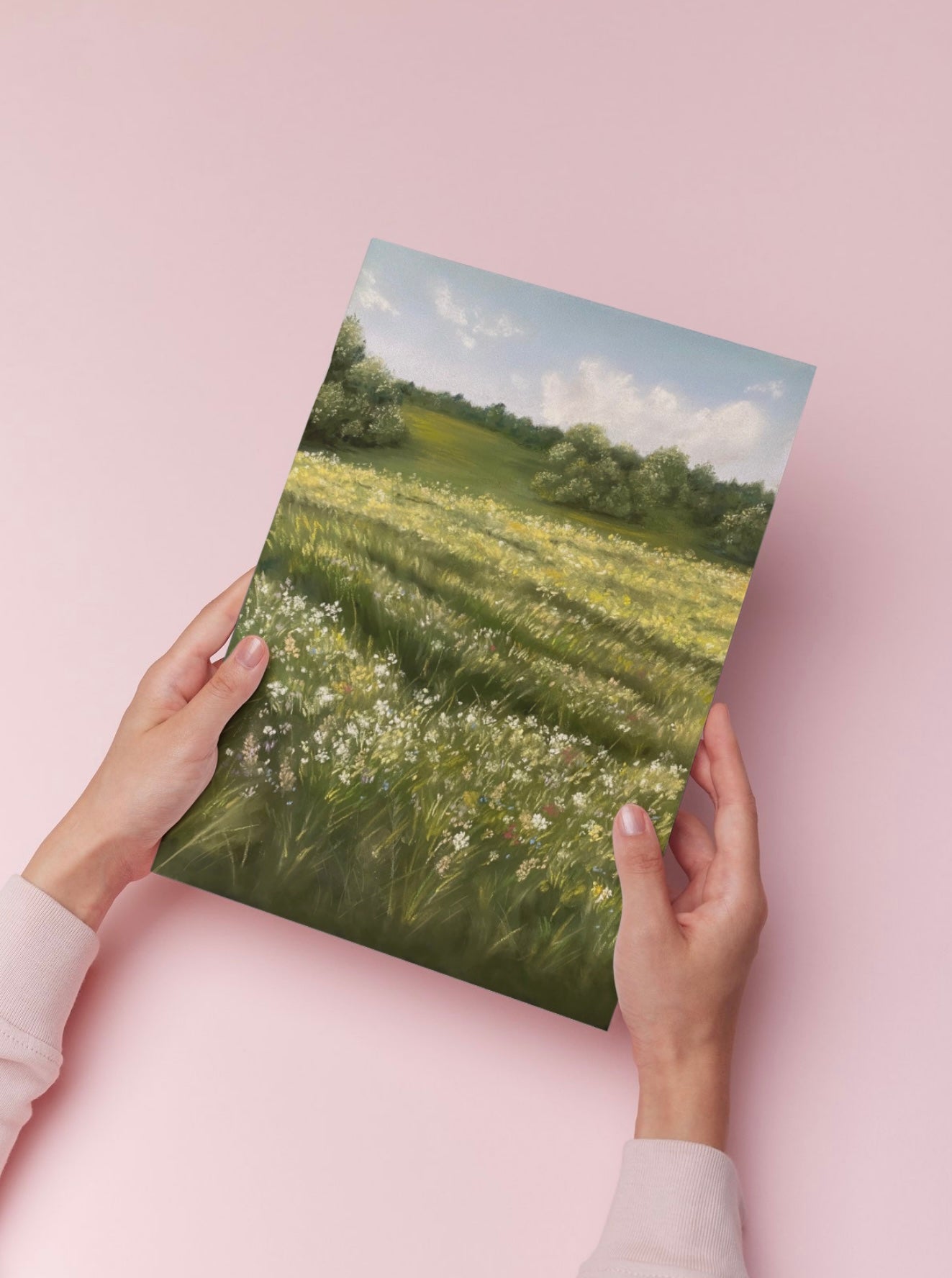 Countryside Meadow Landscape Soft Pastel Print