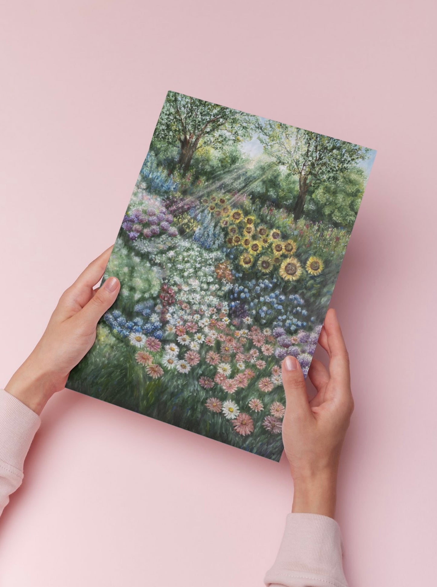Flower Garden Landscape Oil Pastel Print