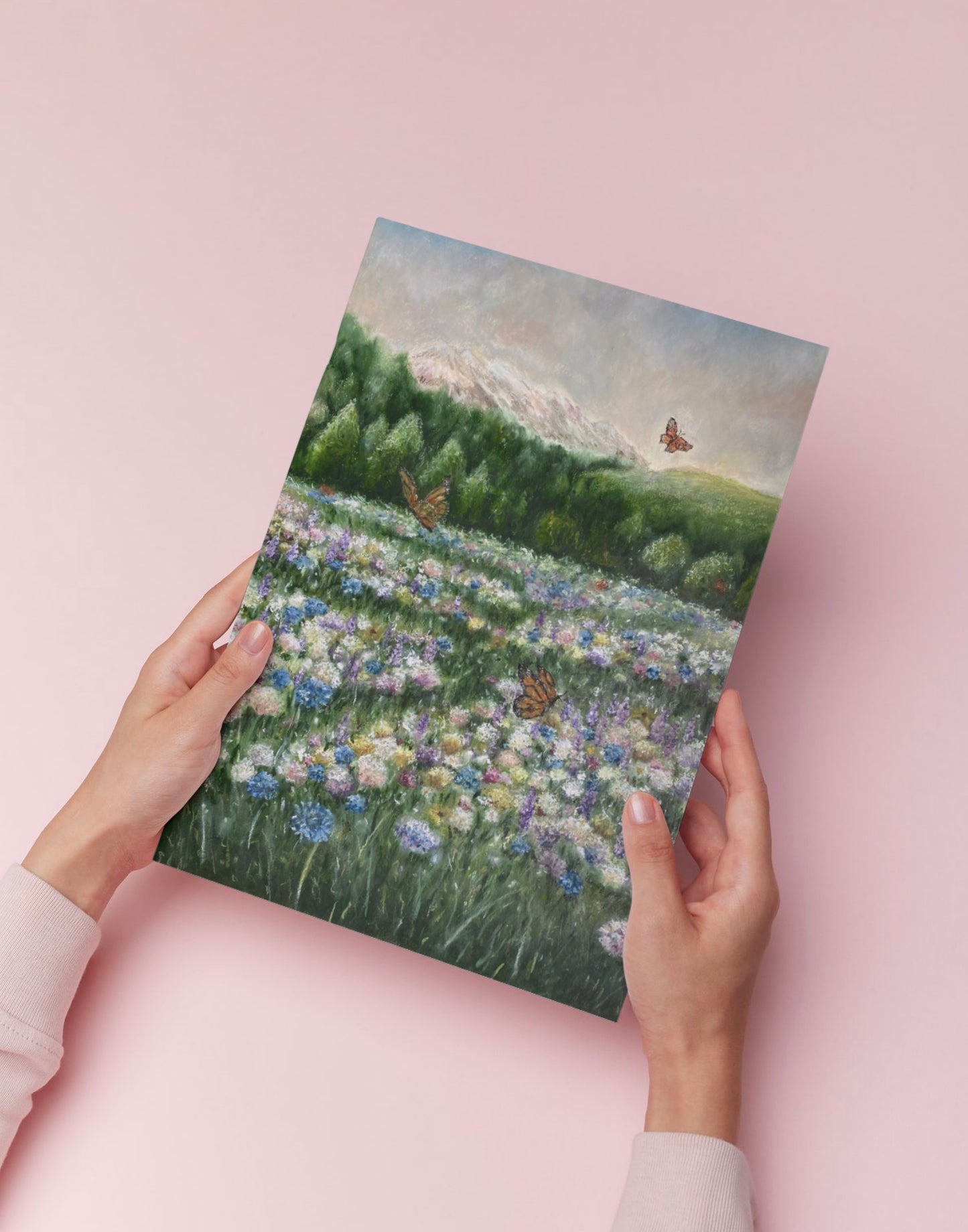 Dreamy Butterfly Field Landscape Oil Pastel Print