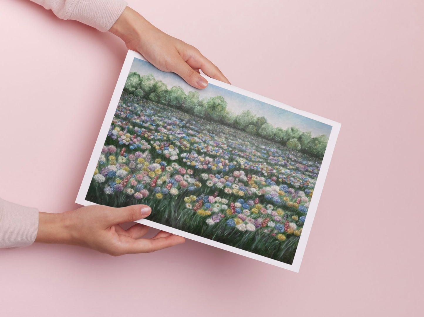 Dreamy Meadow Landscape Oil Pastel Print