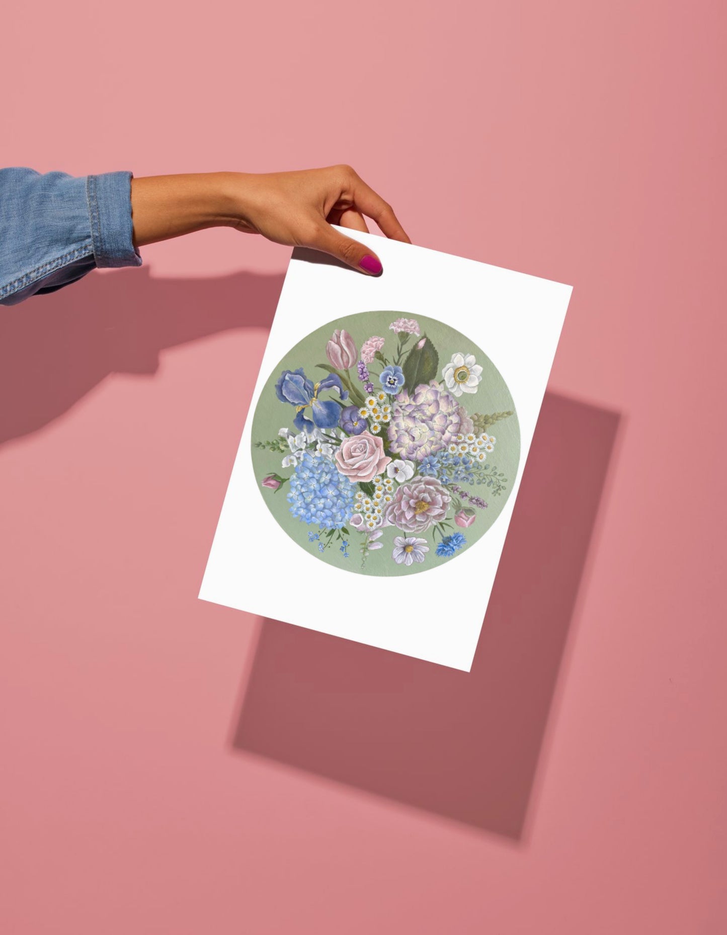 Botanical Hydrangea Bouquet Oil Painting Print