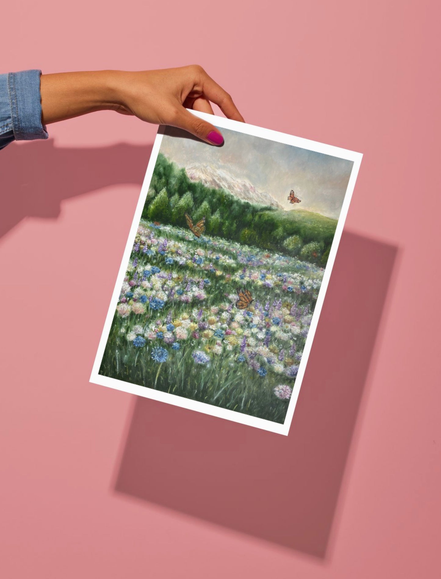 Dreamy Butterfly Field Landscape Oil Pastel Print