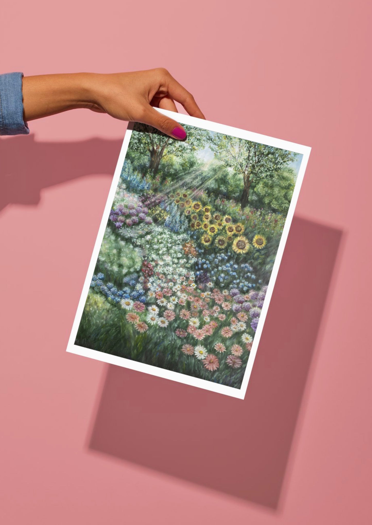 Flower Garden Landscape Oil Pastel Print