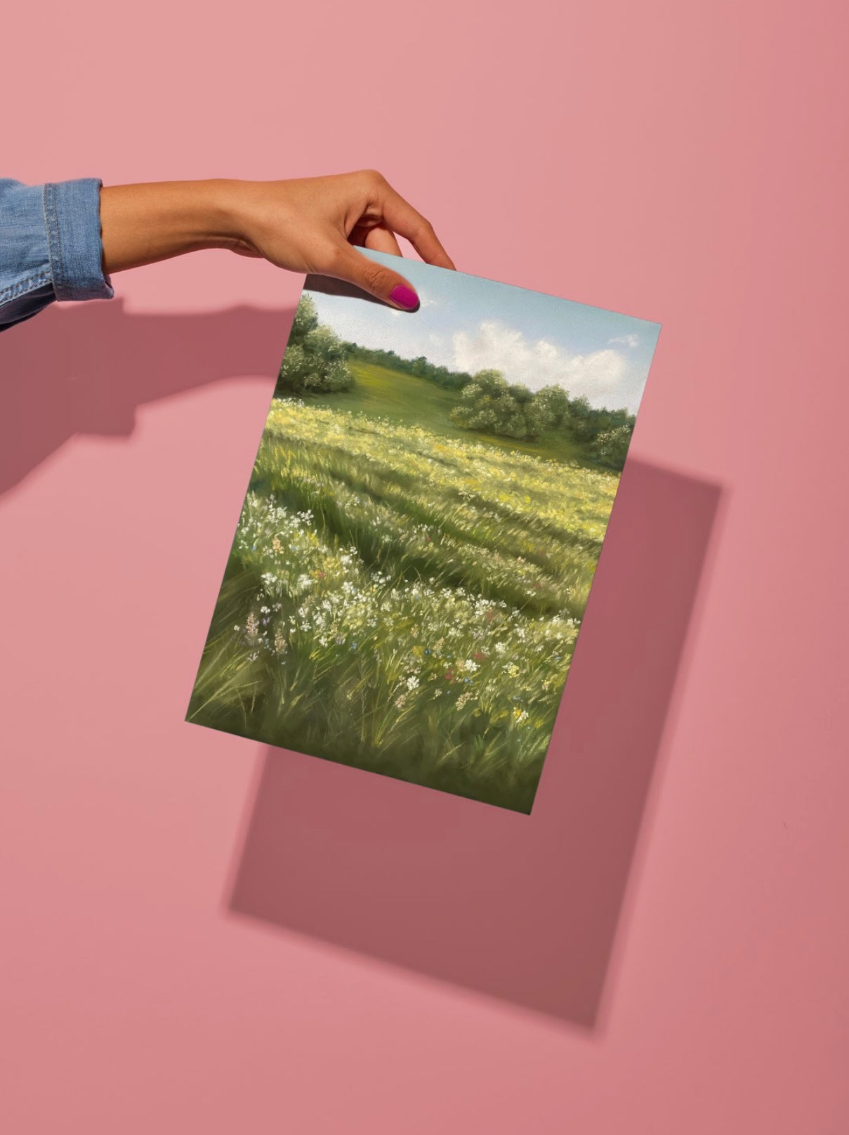 Countryside Meadow Landscape Soft Pastel Print