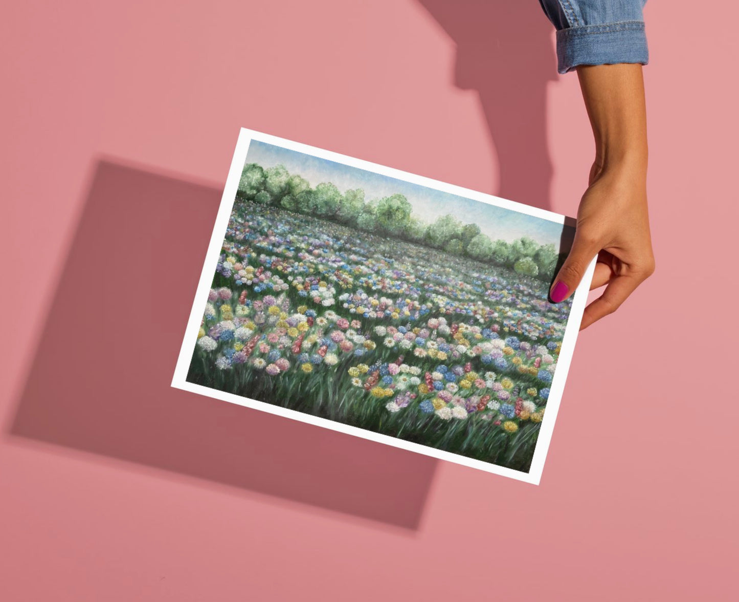 Dreamy Meadow Landscape Oil Pastel Print