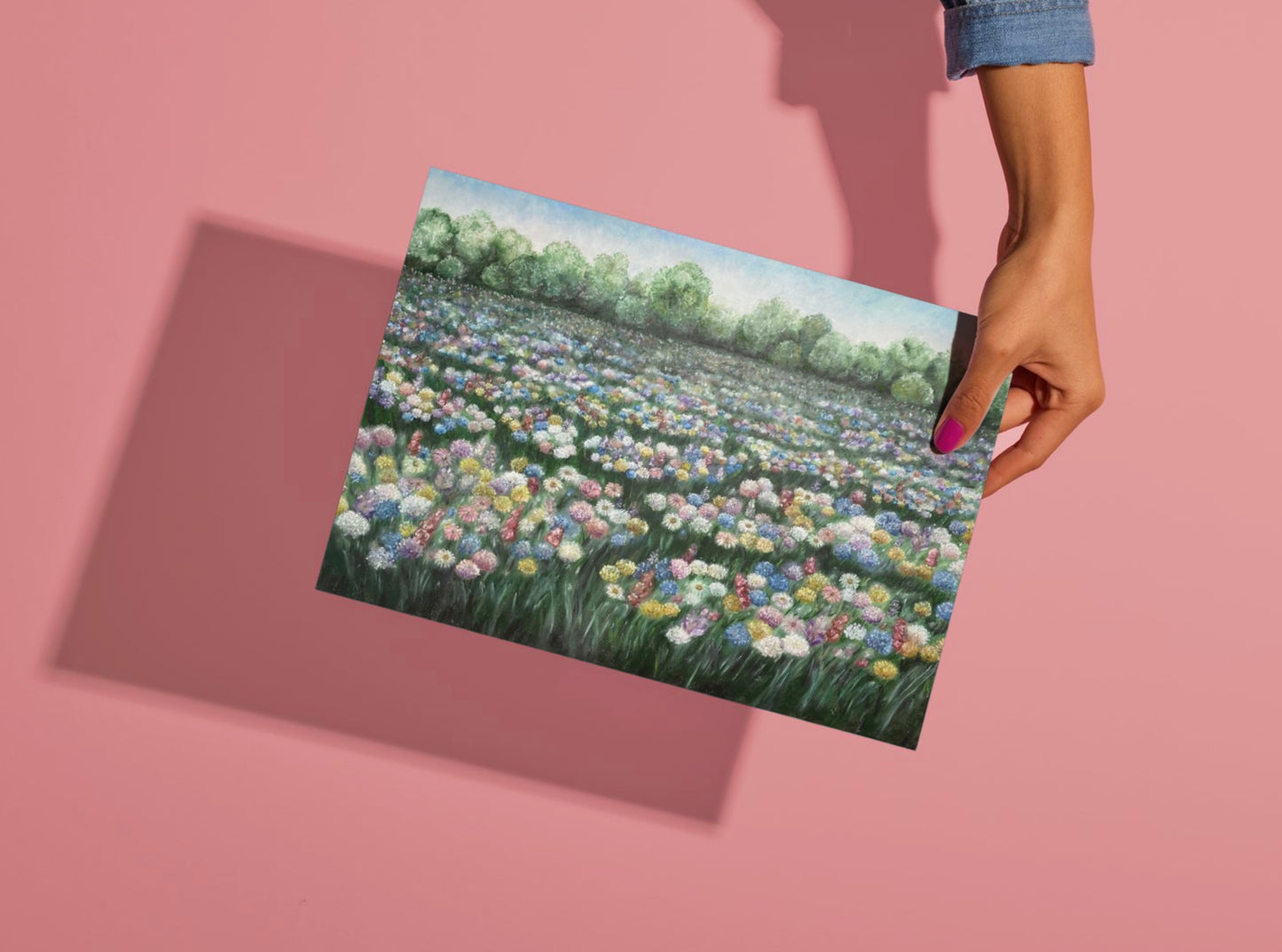 Dreamy Meadow Landscape Oil Pastel Print