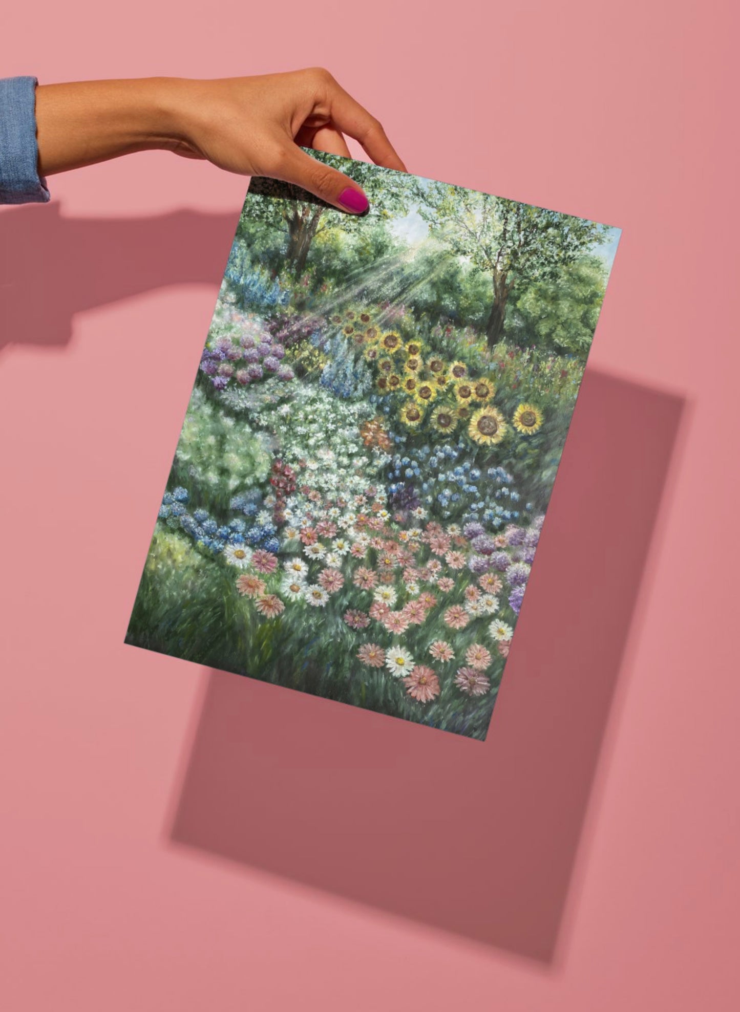 Flower Garden Landscape Oil Pastel Print