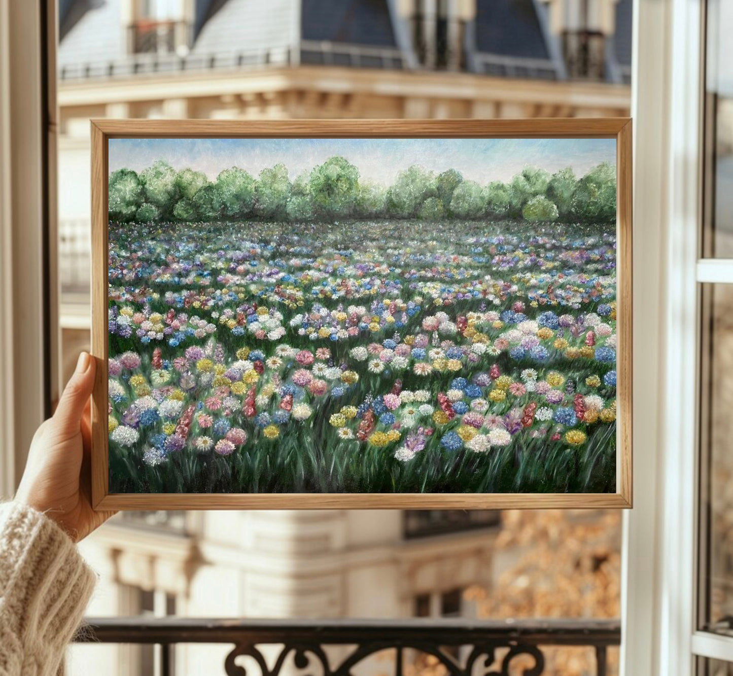 Dreamy Meadow Landscape Oil Pastel Print