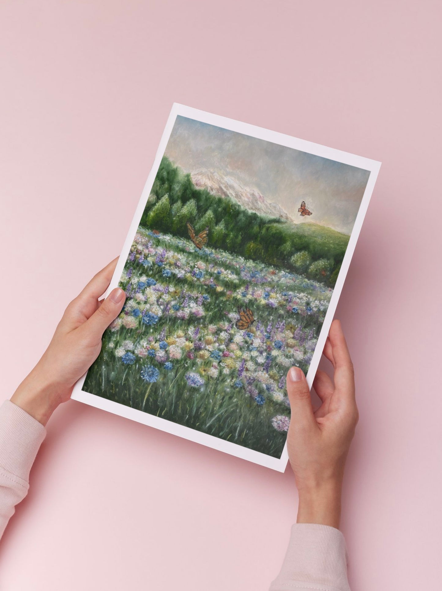 Dreamy Butterfly Field Landscape Oil Pastel Print