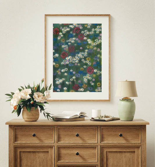 Impressionist Wildflower Field Oil Pastel Print