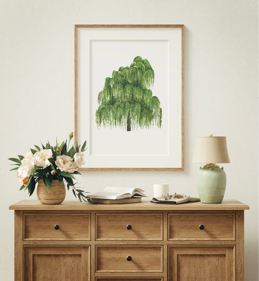 Botanical Willow Tree Watercolour Wall Art Print