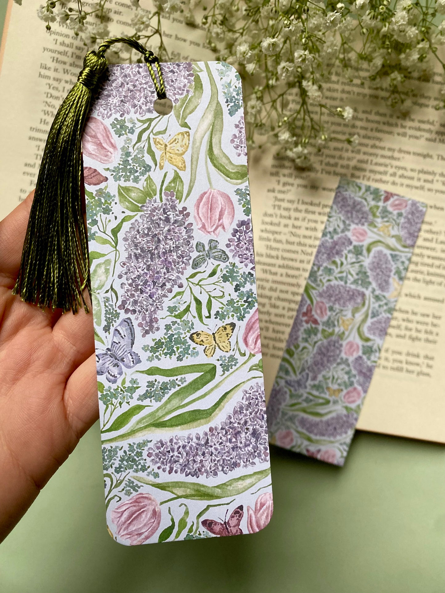 Lilacs and Butterflies Watercolour Bookmark
