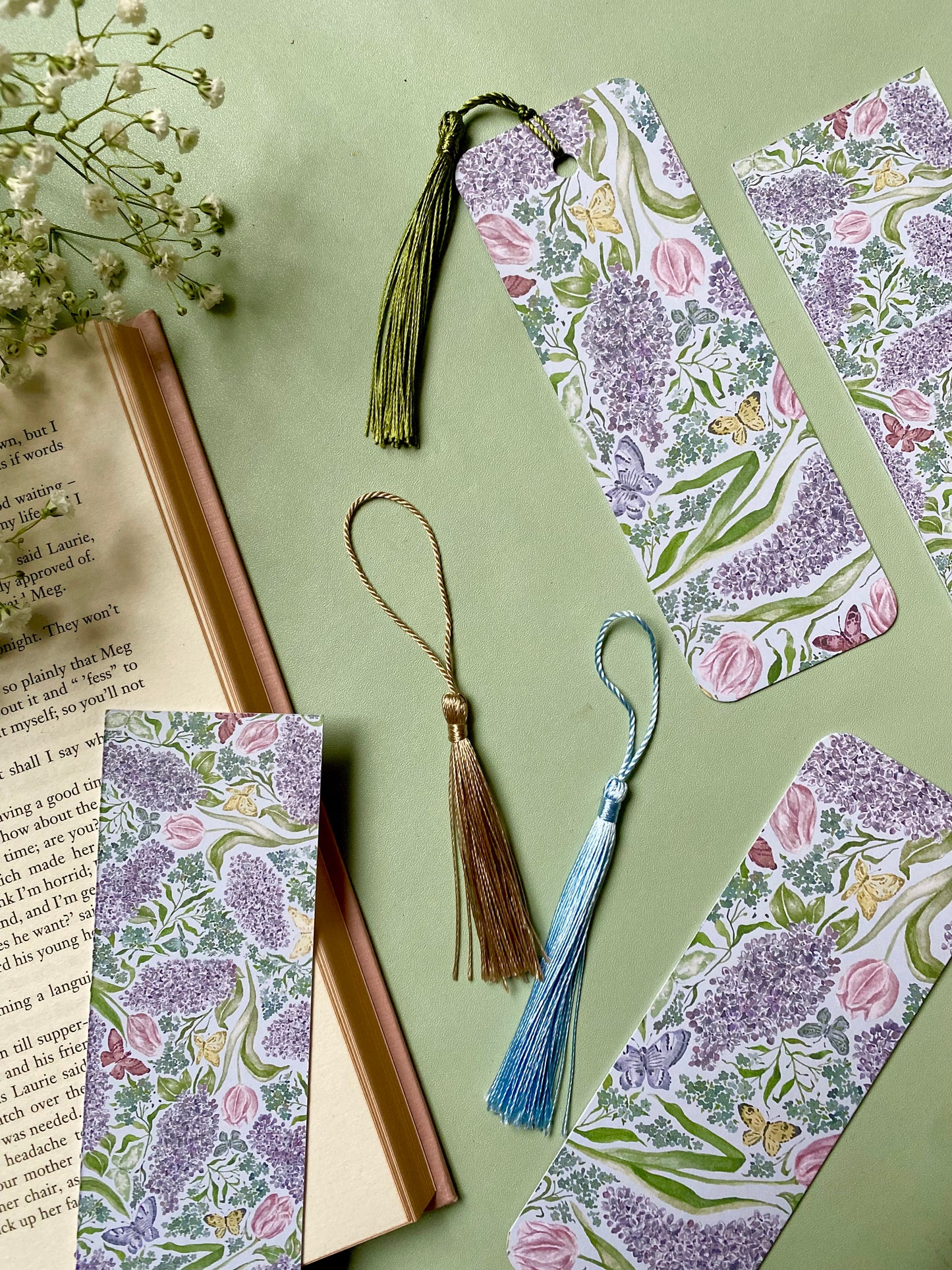 Lilacs and Butterflies Watercolour Bookmark