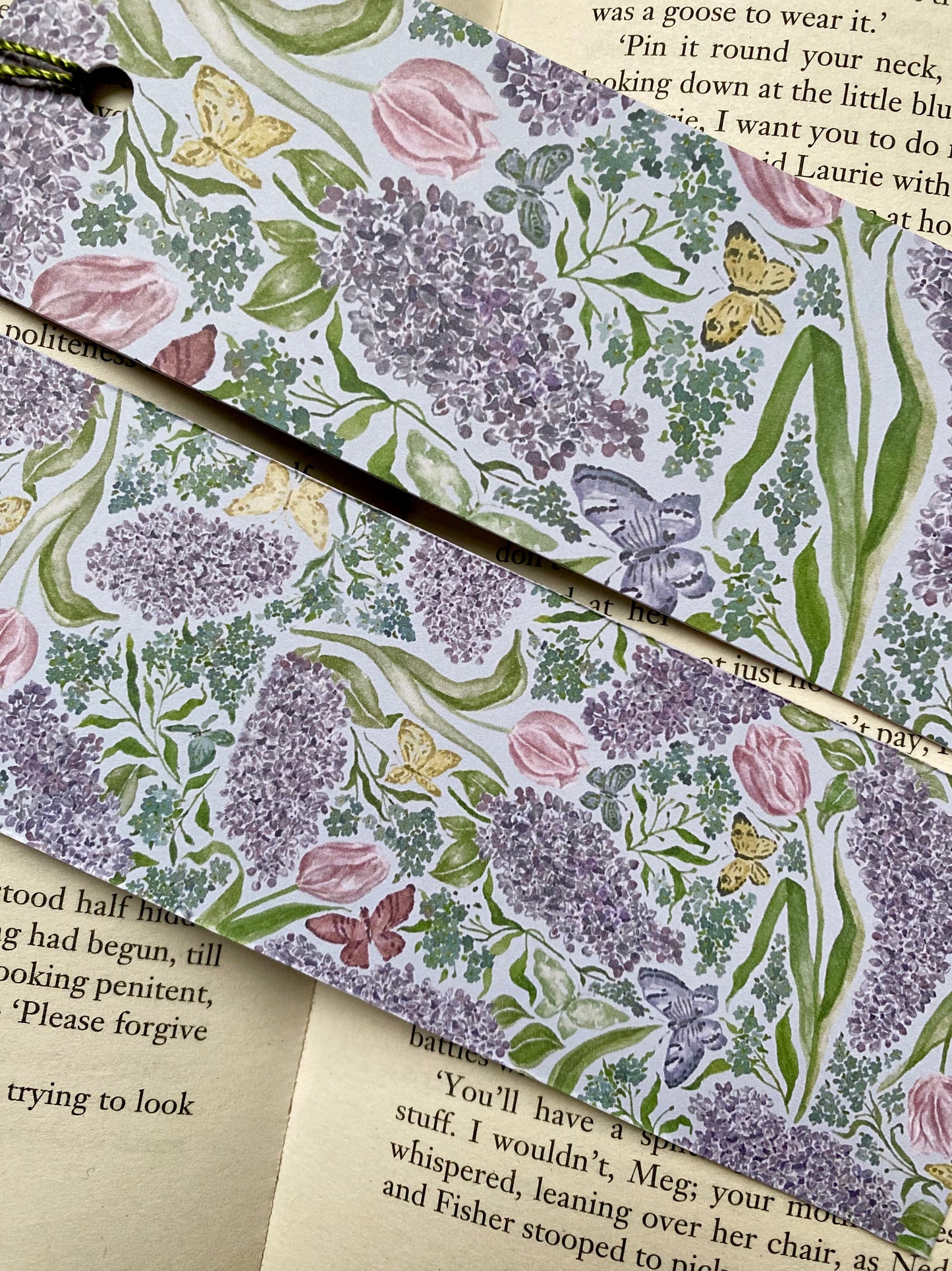 Lilacs and Butterflies Watercolour Bookmark