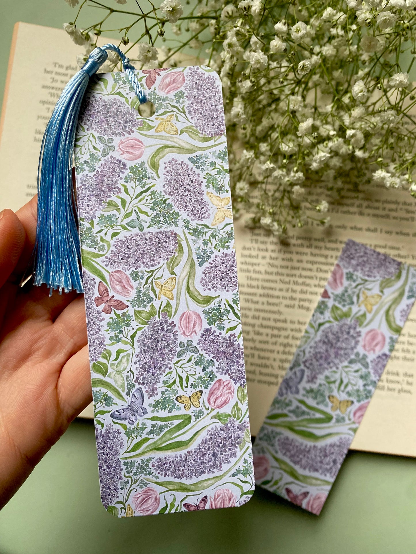Lilacs and Butterflies Watercolour Bookmark