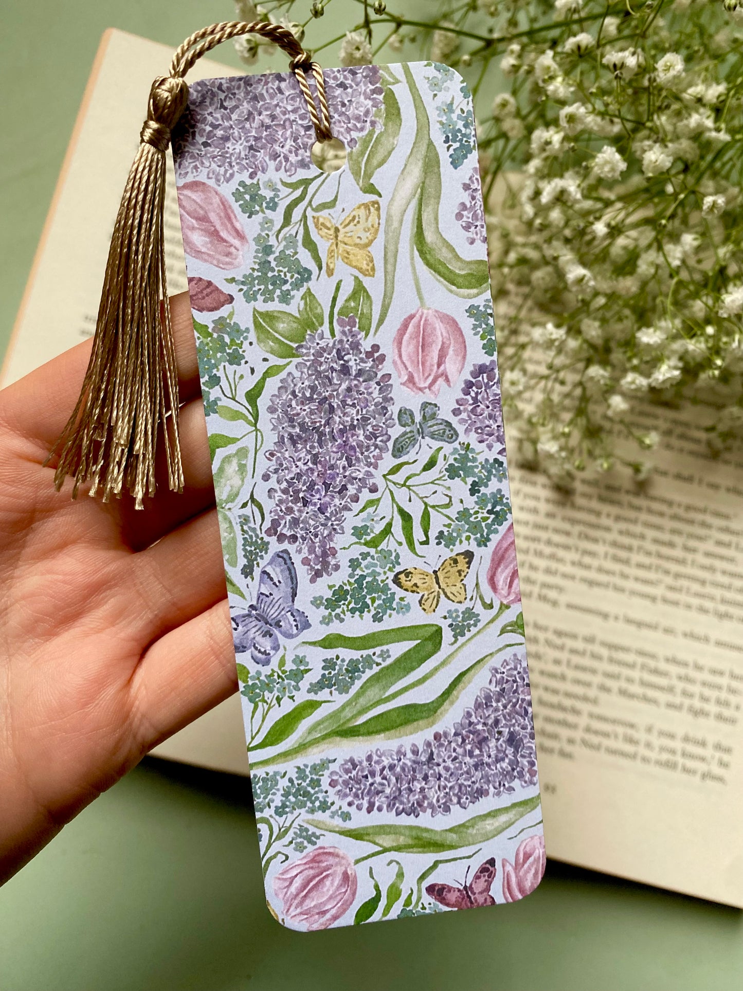 Lilacs and Butterflies Watercolour Bookmark