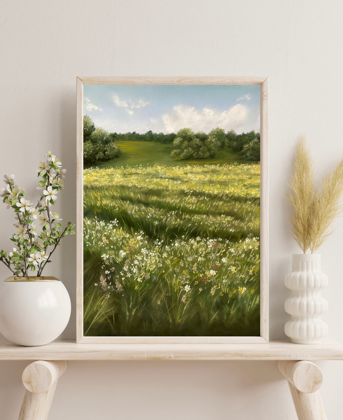 Countryside Meadow Landscape Soft Pastel Print