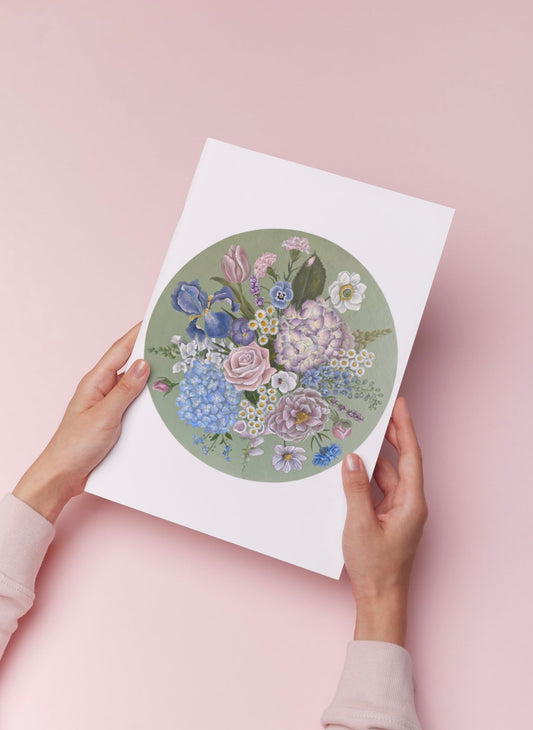 Botanical Hydrangea Bouquet Oil Painting Print